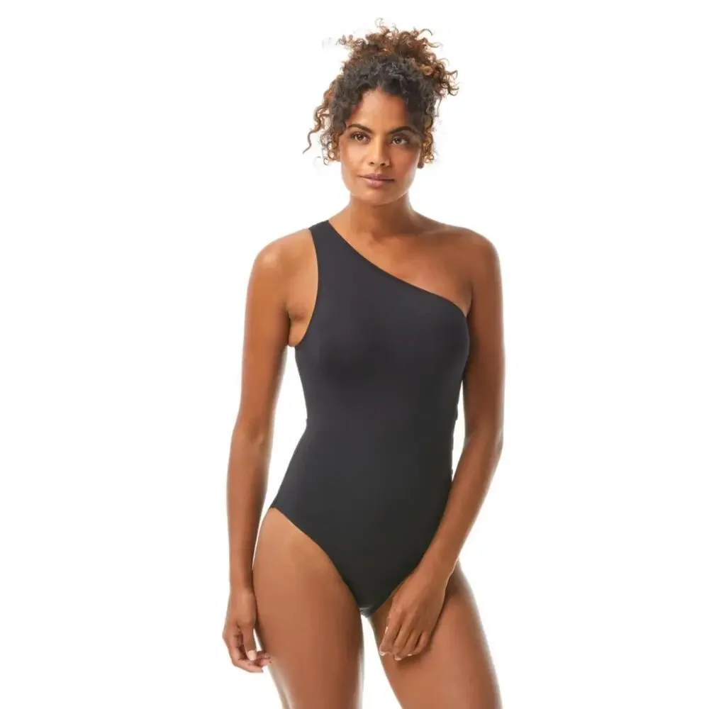 Vince Camuto Swim Solid One‎ Shoulder Lace-Up Side One-Piece Swimsuit